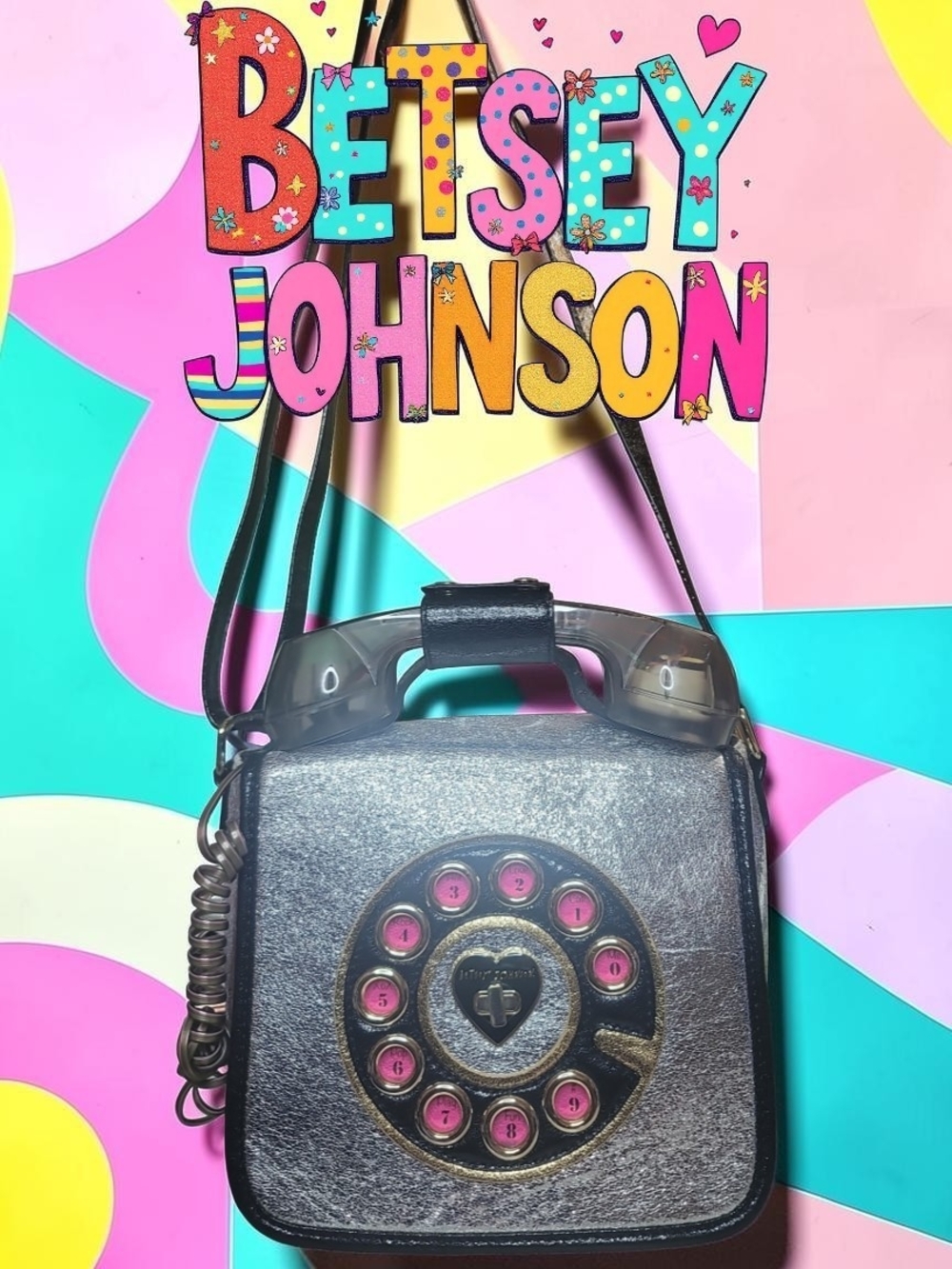 Betsey Johnson Silver Metallic "Off The Hook" Rotary Phone Crossbody Bag